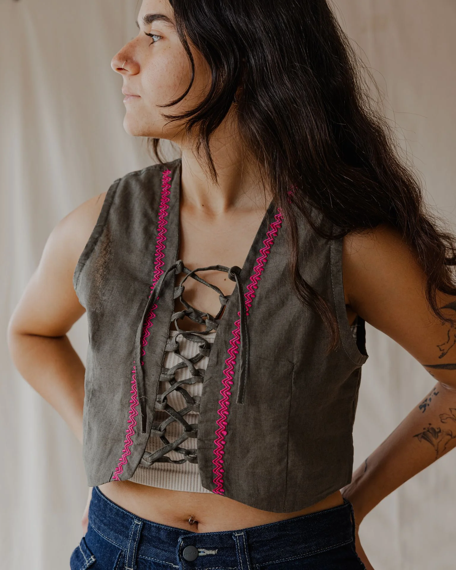 Twisted And Woven Vest Olive - Image 7