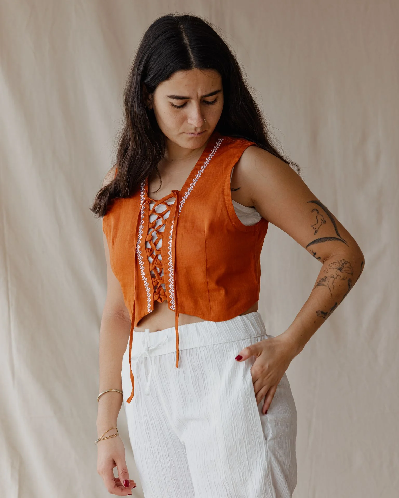 Twisted And Woven Vest Orange - Image 4