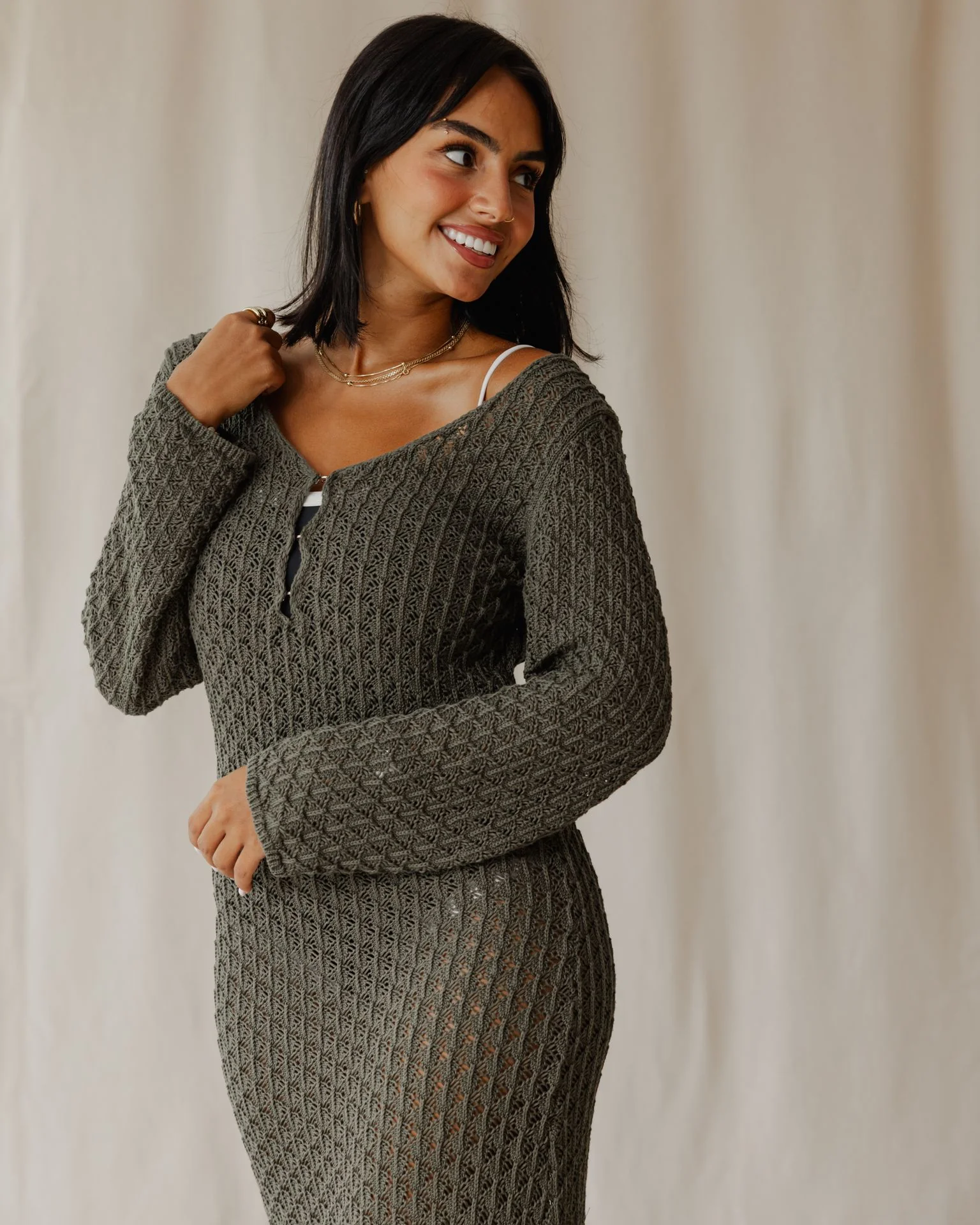 Veloura Olive Knit Dress - Image 4