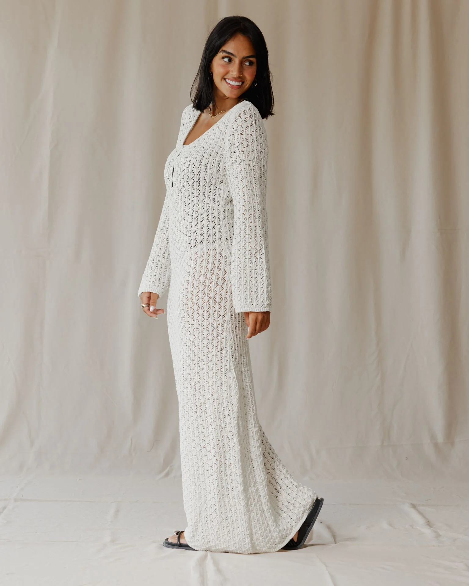 Veloura White Knit Dress - Image 3