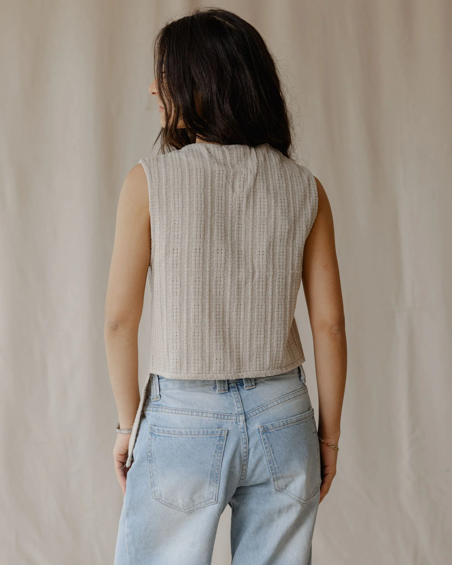 Woven Asymmetrical Beige Vest - Image 3