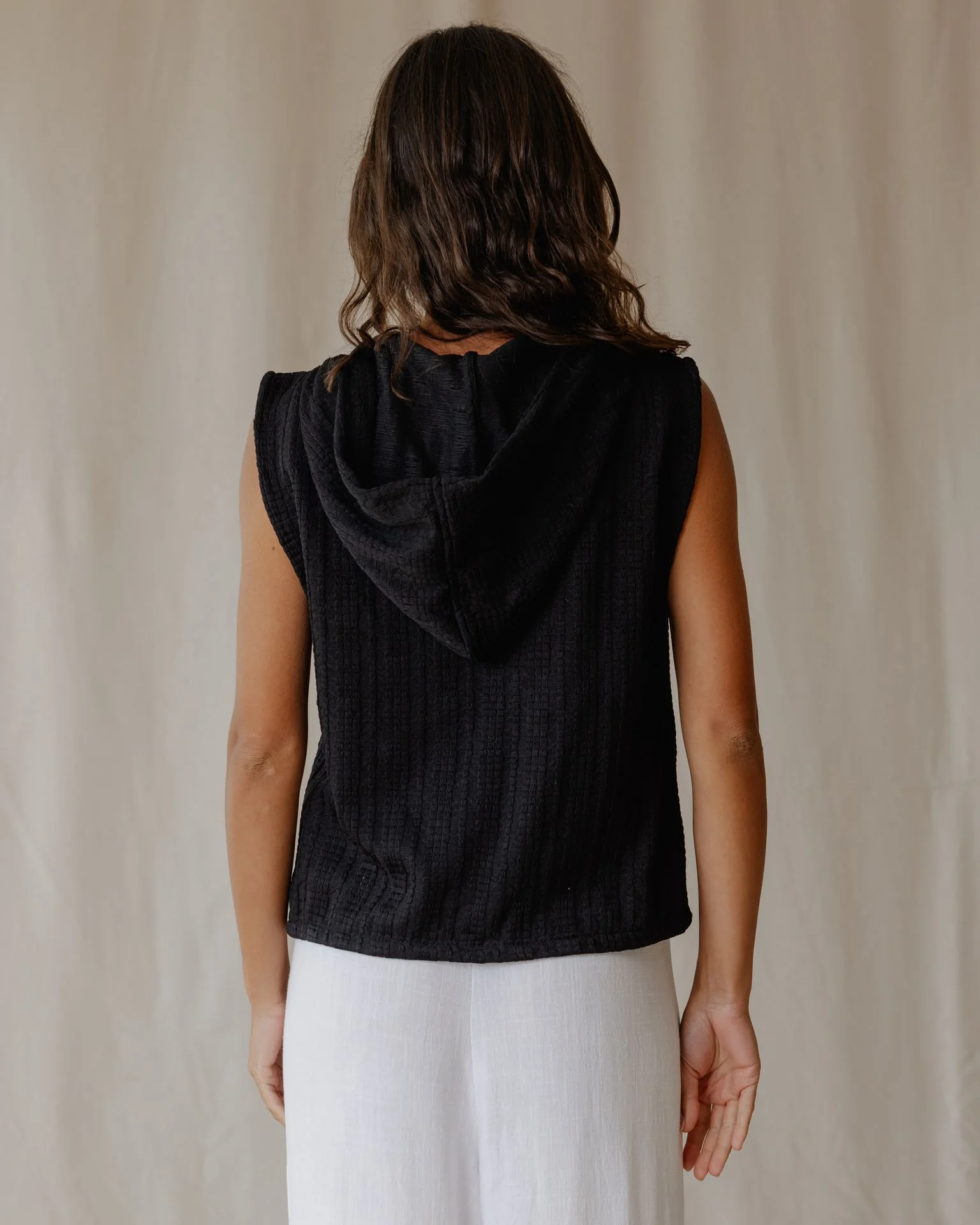 Woven Hooded Black Vest - Image 3